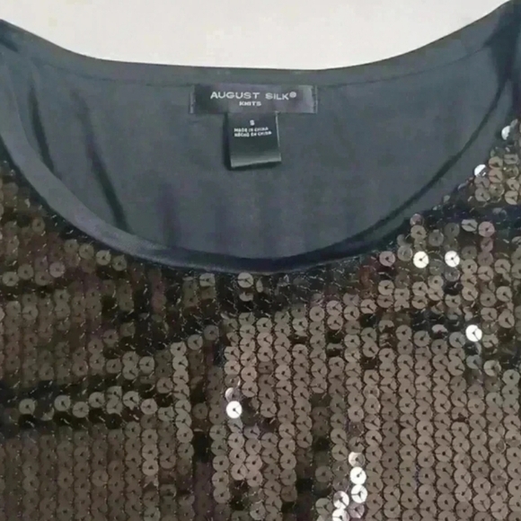 August Silk Womens Elegant Black Sequin Short Sleeve Top - Picture 10 of 12